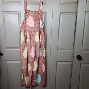 Wide Leg Printed Easter Egg Overalls Jumper With Earrings Size Medium